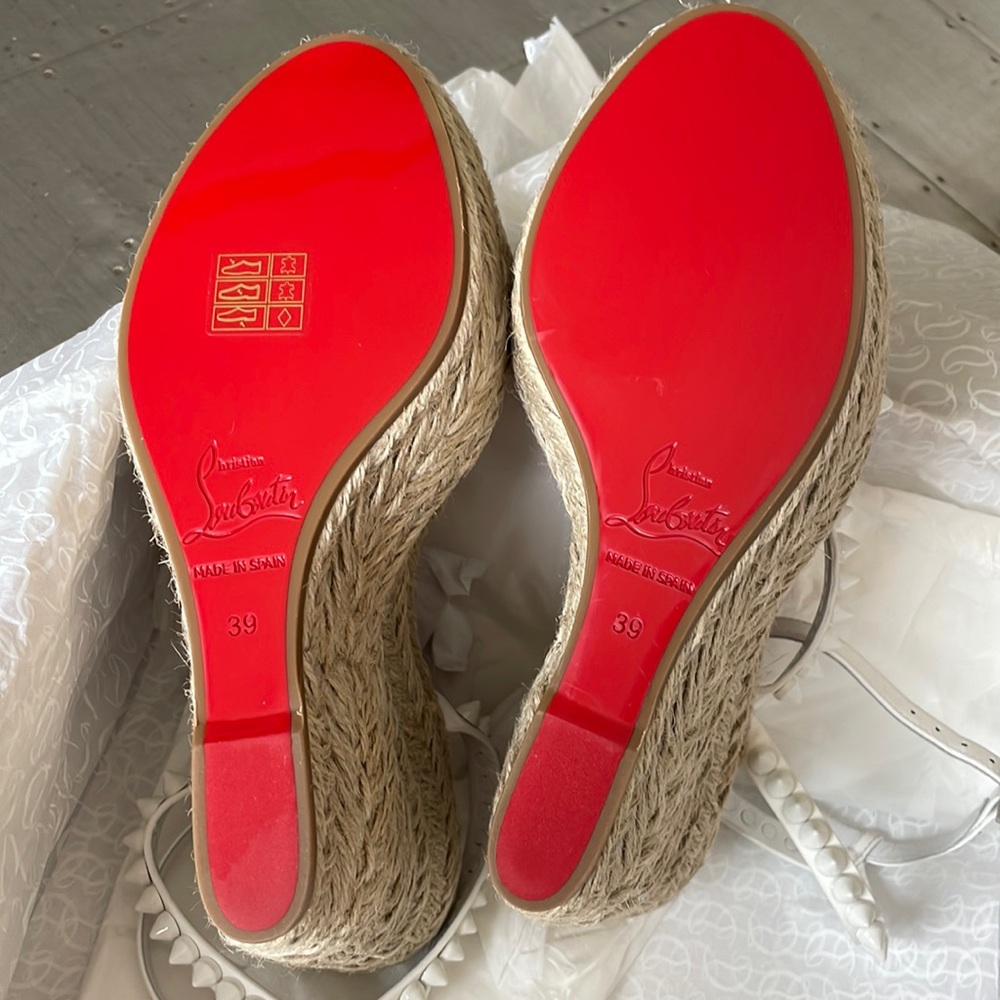 Christian Louboutin mafaldina Zeppa wedge espadrille sandal white spike sz 39 - Picture 8 of 11